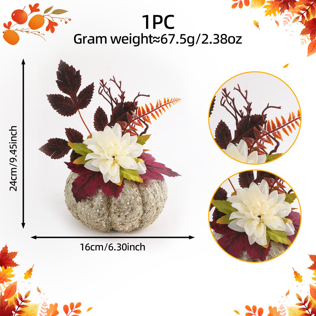 Faux Glitter Pumpkin Faux Dahlia Autumn Leaves Decor for Fall Thanksgiving Harvest Season Decoration
