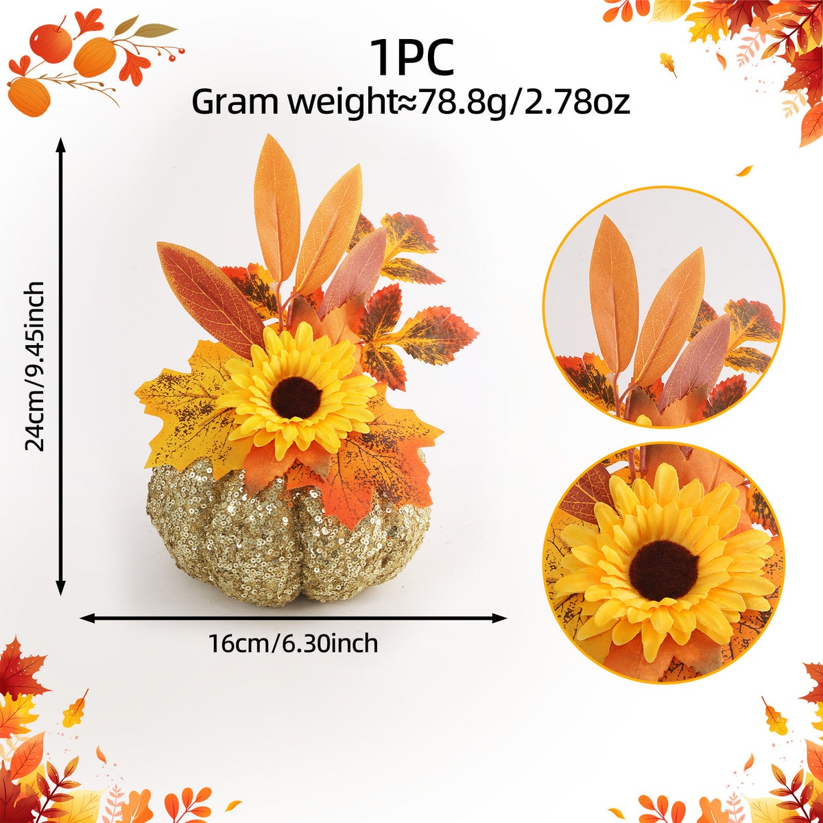Faux Glitter Pumpkin Faux Dahlia Autumn Leaves Decor for Fall Thanksgiving Harvest Season Decoration