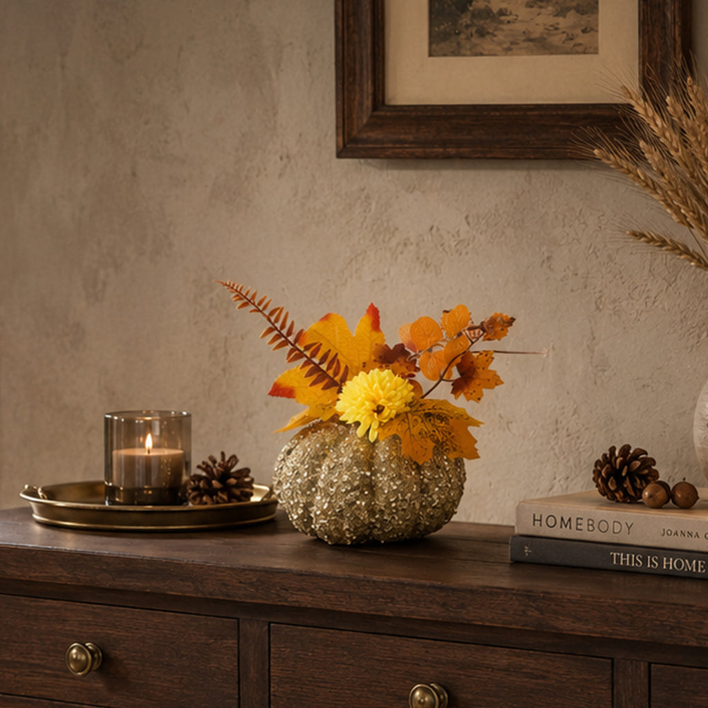 Faux Glitter Pumpkin Faux Dahlia Autumn Leaves Decor for Fall Thanksgiving Harvest Season Decoration