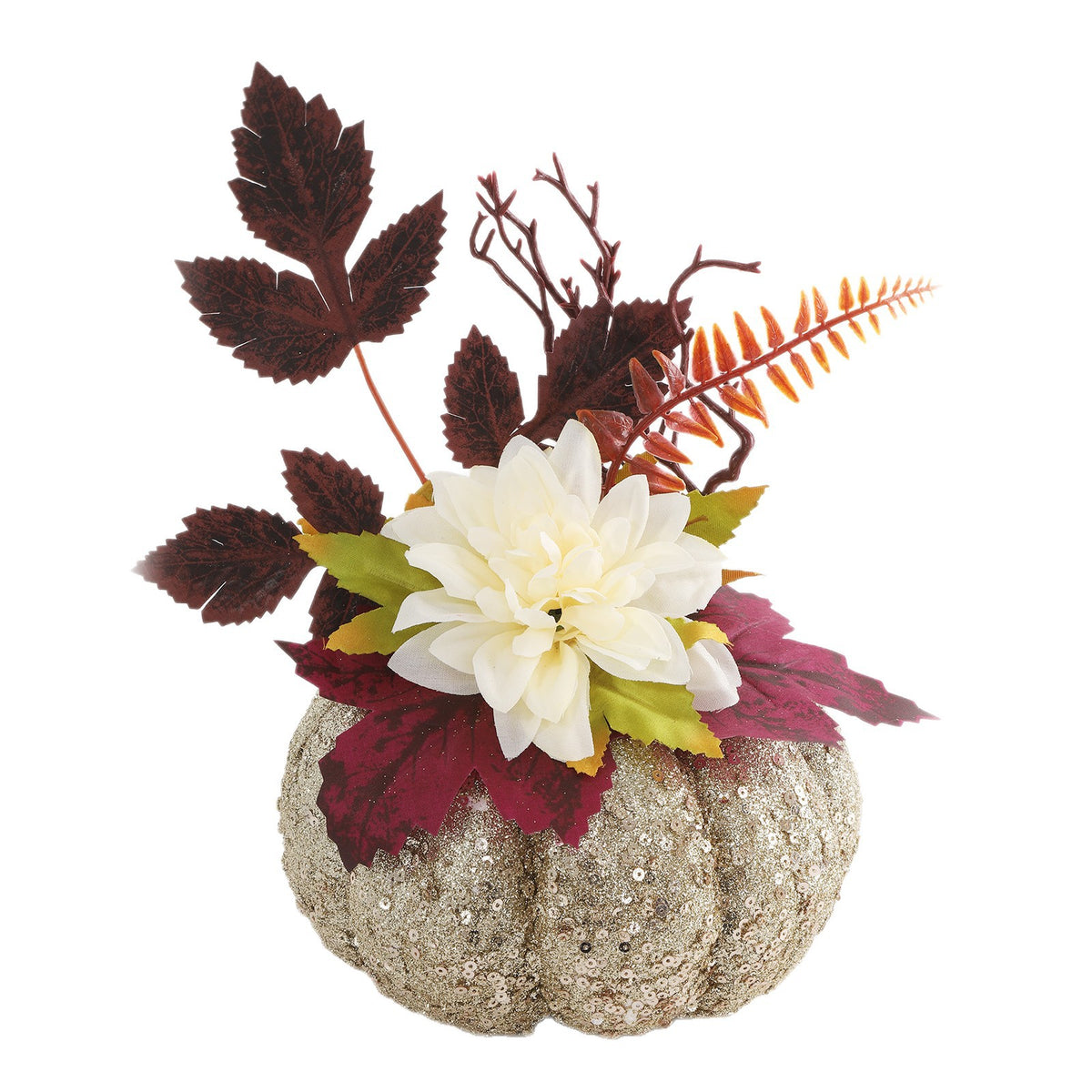 Faux Glitter Pumpkin Faux Dahlia Autumn Leaves Decor for Fall Thanksgiving Harvest Season Decoration