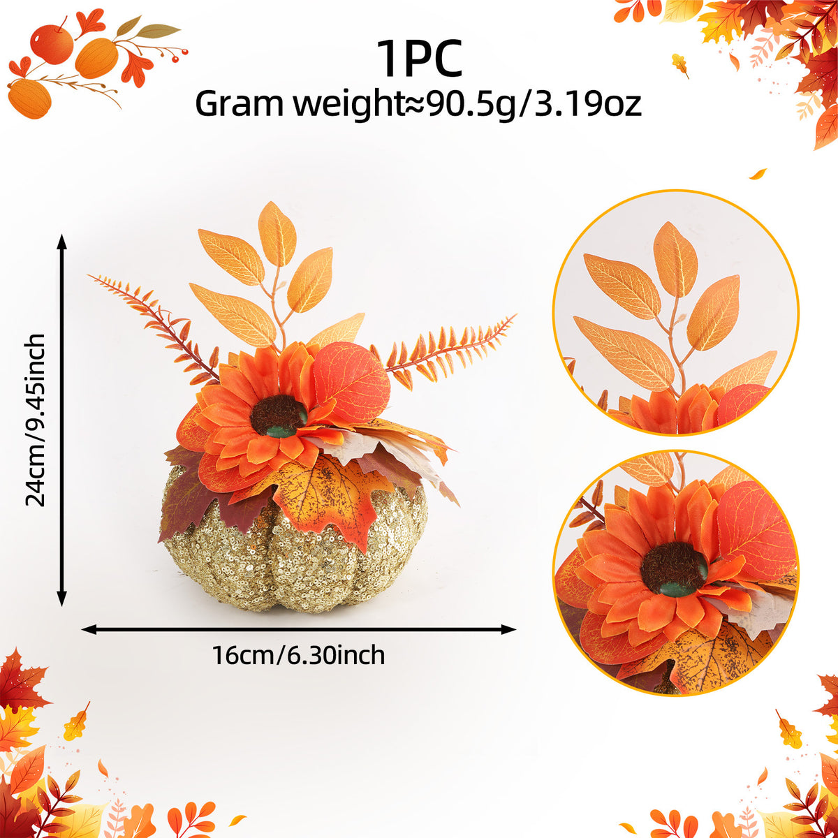 Faux Glitter Pumpkin Faux Dahlia Autumn Leaves Decor for Fall Thanksgiving Harvest Season Decoration